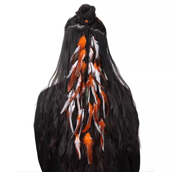 Boho Pink and White Long Feather Elastic Hair Tie - Picture 4 of 14